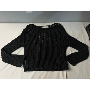 LOFT Black Open Knit Crochet‎ Sweater Womens Size Small Long Sleeve Mesh Top